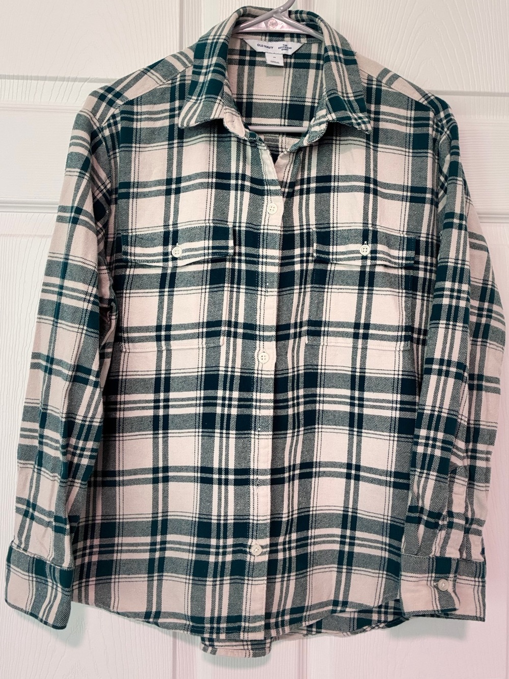 Old Navy Women’s Green & Cream “The Boyfriend” Plaid Button-Down Shirt